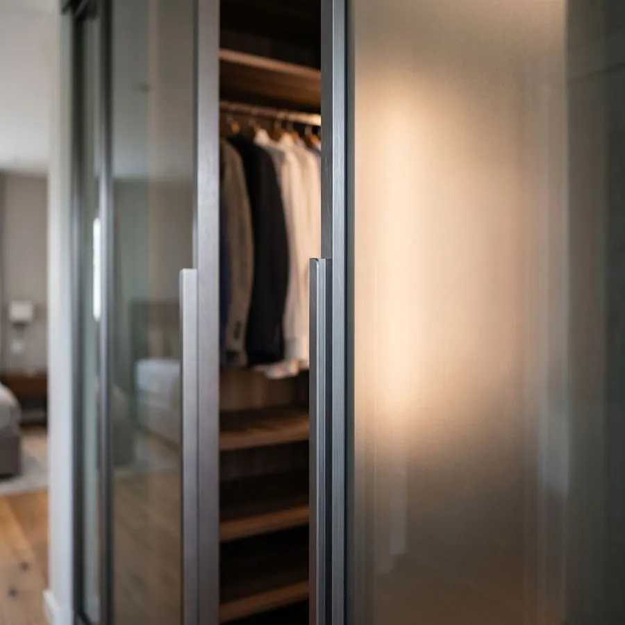 Glass sliding wardrobe door finish